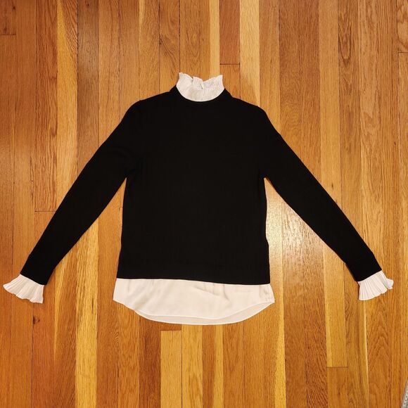 Ted Baker Kaarina Layered Look Black & White Ruffled Neck Sweater Sz 1UK/4 (S) - Picture 7 of 12